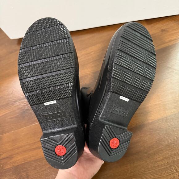 Hunter NWOT Refined Low Heel Biker Rubber Chelsea Rain Boots Outdoors Black Sz 7 - Picture 7 of 8